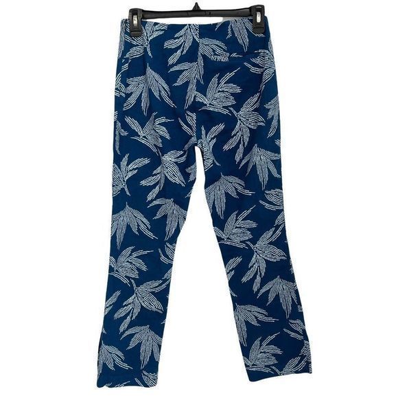 120% Lino Leaf-Print Stretch Linen Casual Crop Pant Sz 6 Side Zip Blue‎ - Picture 4 of 7